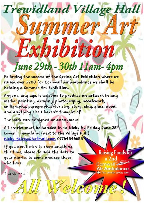 Summer Art Exhibition in aid of Cornwall Air Ambulance, Trewidland ...