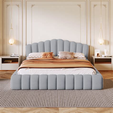 DreamBuck Queen Size Floor Bed Frame with Shell-Shaped Headboard and ...