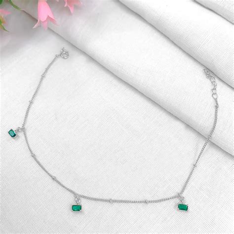 Single 92.5 Silver Green gemstone anklet – Unniyarcha