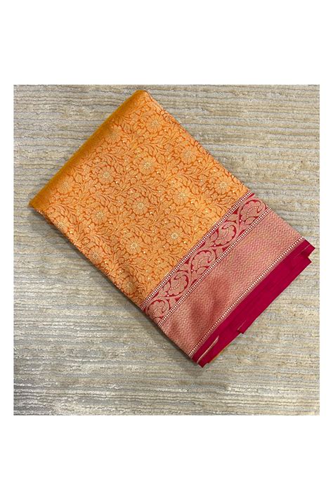 Southloom Banarasi Georgette Woven Work Saree in Orange And Red ...