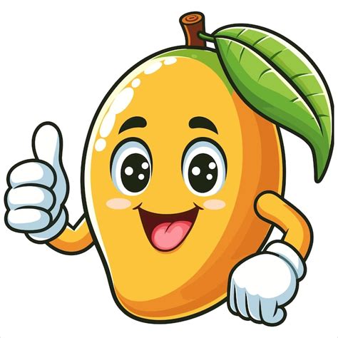 Cute cartoon mango fruit character giving a thumbs up vector ...