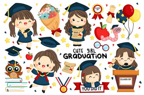 Girl Student and Graduation Clipart Graphic by Inkley Studio · Creative ...