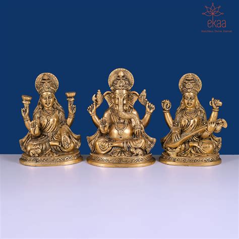 Brass Lord Ganesha, Goddess Lakshmi, Goddess Saraswati – Ekaa Handicrafts