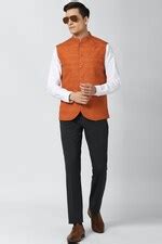 Buy Men Orange Textured Nehru Jacket Online - 642221 | Peter England