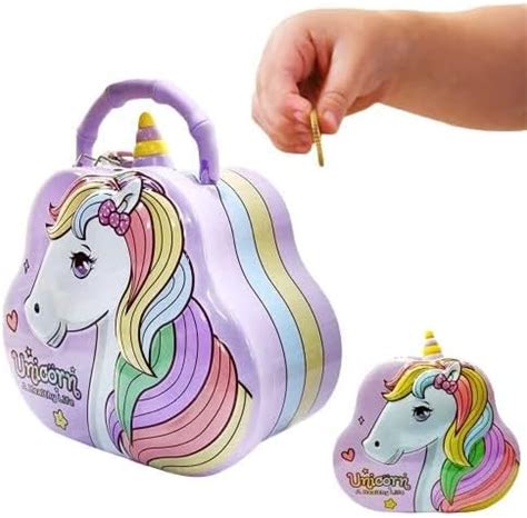 Prezzie Villa Pack of 1 Unicorn Face Design Metal Coin Bank Piggy Bank ...