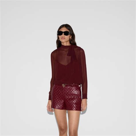 Chemise en georgette de soie avec nœud de cou en rouge Rosso Ancora ...