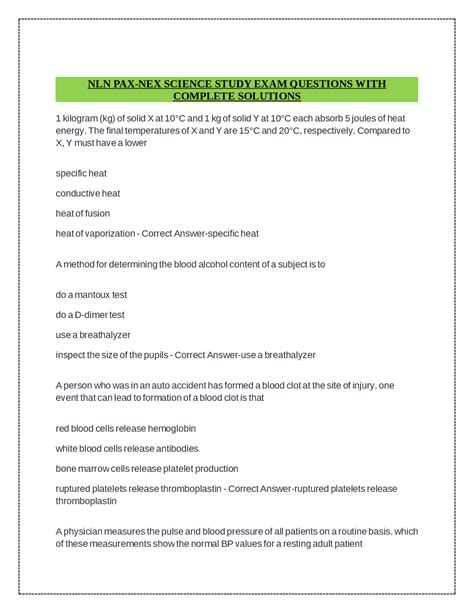 NLN PAX-NEX SCIENCE STUDY EXAM QUESTIONS WITH COMPLETE SOLUTIONS ...