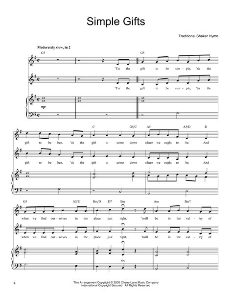 Simple Gifts by Traditional Shaker Hymn Sheet Music for Vocal Duet at ...