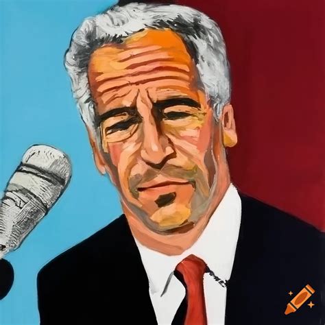 Painting, jeffrey epstein as a politician on microphone in front of a ...