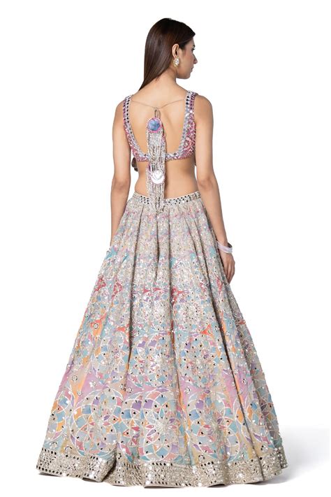 Hand Embroidered Blouse With Pastel Shade Printed Lehenga – abhinavmishra