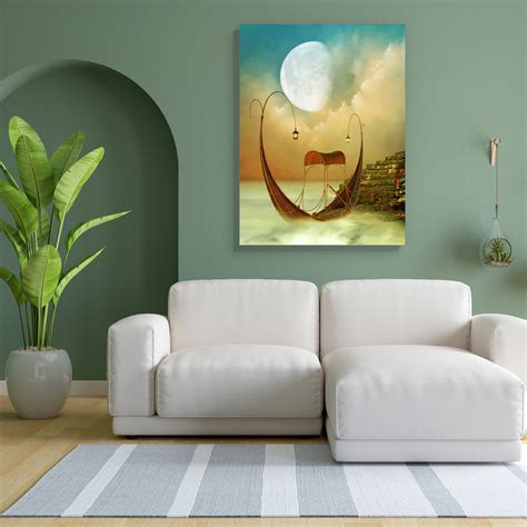 Fantasy Landscape With Boat Canvas Painting Synthetic Frame – ArtzFolio.com