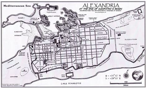 Map of Alexandria, Egypt as it existed around 30 BC. Major landmarks ...