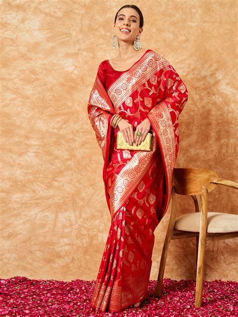 Red Bridal Handloom Banarasi Pure Silk Saree with Gold Zari Weaving ...