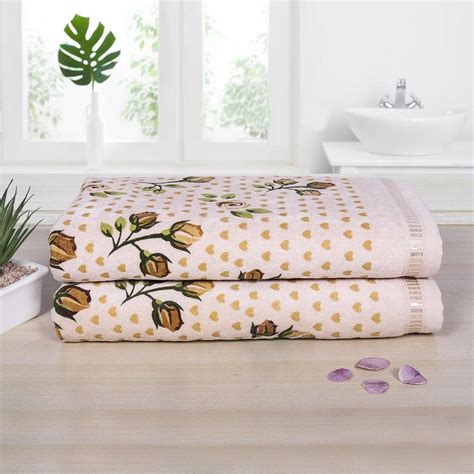 Rose & Heart 450 GSM Cotton Bath Towel Set | Super Soft & Highly ...