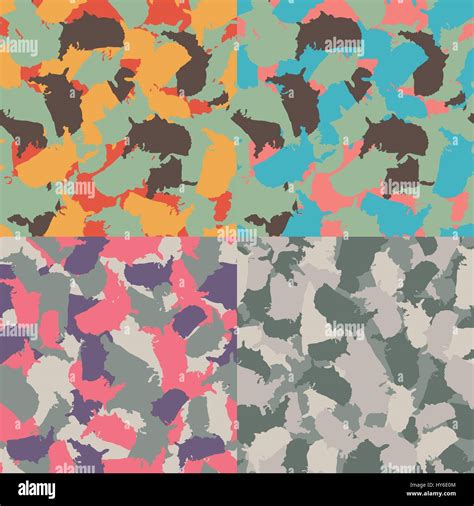 Colorful America urban camouflage. Set of USA shape camo seamless ...