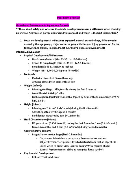 Peds Exam 1 Review 1 - Peds Exam 1 Review Growth and Development- 3 ...