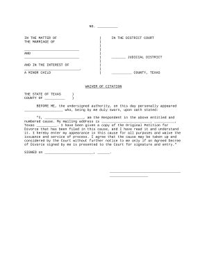 Waiver of Citation - Texas Doc Template | pdfFiller