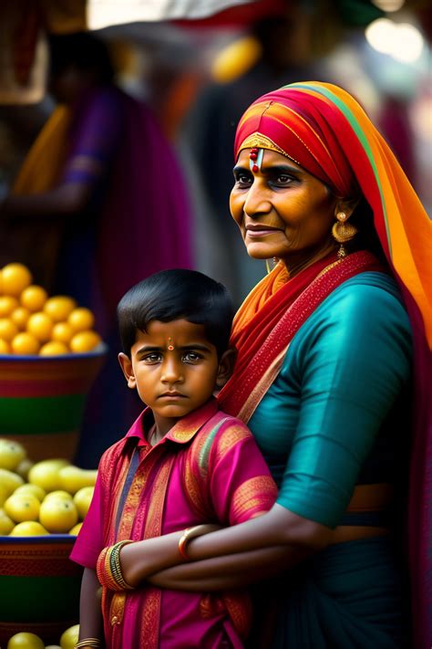 Lexica - Indian mother and son in market
