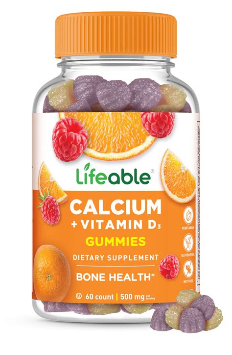 Lifeable Calcium with Vitamin D3 Gummies | Calcium 500 mg D3 1000 IU | Great Tasting Bone ...