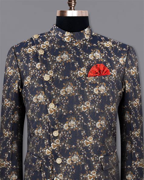 Chambray Blue with White Rose & Lily Textured Premium Wool Blend ...