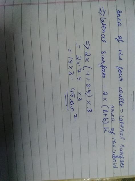 15. Calculate the areas of four walls of a room of length 4m, breadth 3 ...
