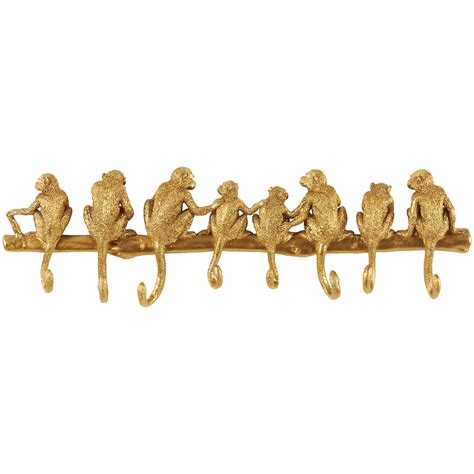 Free Shipping! DecMode 27" x 8" Gold Polystone Textured 8 Hanger Monkey ...