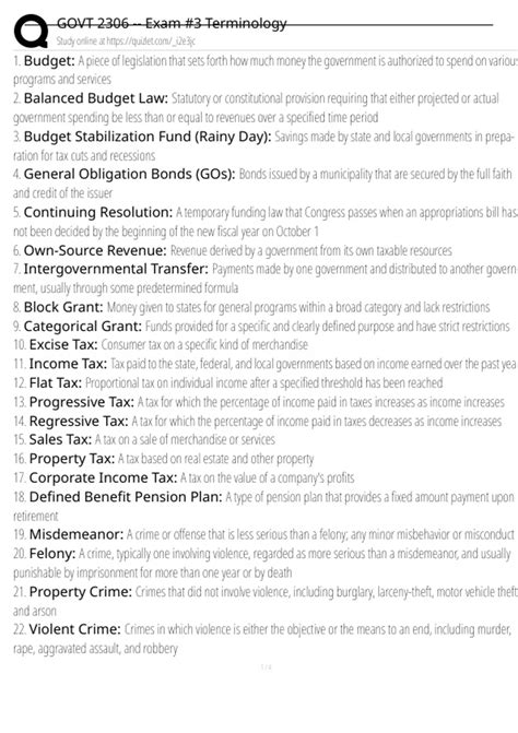 GOVT 2306 -- Exam #3 Terminology Exam Questions and Answers 100% Pass ...