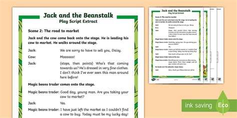 KS1 Jack and the Beanstalk Play Script Extracts Differentiated Reading