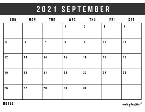 Printable September 2021 Calendar - Printable Word Searches