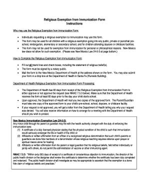 Fillable Online nmschoolhealthmanual Religious Exemption from ...
