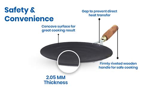 Buy BLUEVEL 100% Pure Iron Flat Base Tawa with Wooden Handle | 10 Inch ...