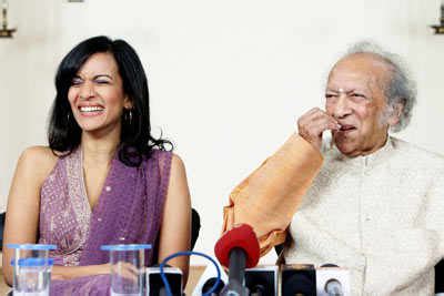 Anoushka Shankar speaks during the press meet of her father, Pt ...