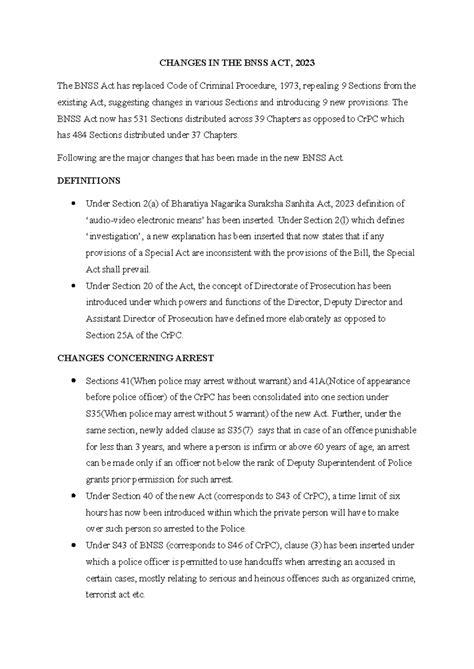 Changes in BNSS - CHANGES IN THE BNSS ACT, 2023 The BNSS Act has ...