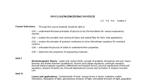PHY110: Engineering Physics Lecture Notes and Course Outcomes - Studocu