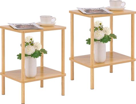 Apicizon 2 Tier End Table Set of 2, Boho Side Table with Storage Shelf ...