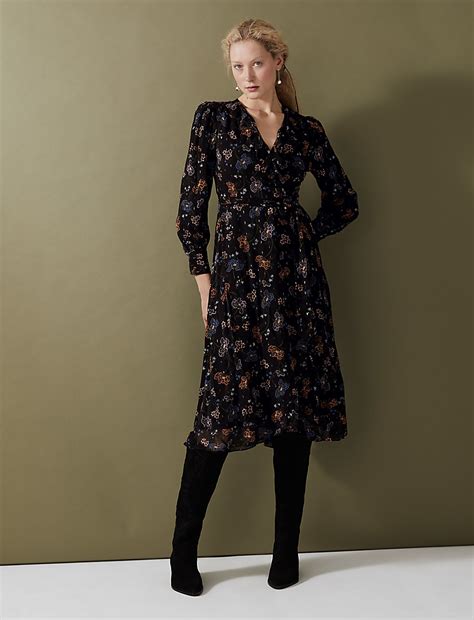 Buy Floral V-Neck Frill Detail Midi Wrap Dress at Marks & Spencer