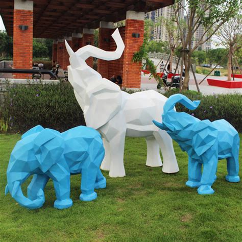 玻璃钢块面几何大象摆件抽象动物雕塑火烈鸟花园林小区酒店装饰品_慢享旅行