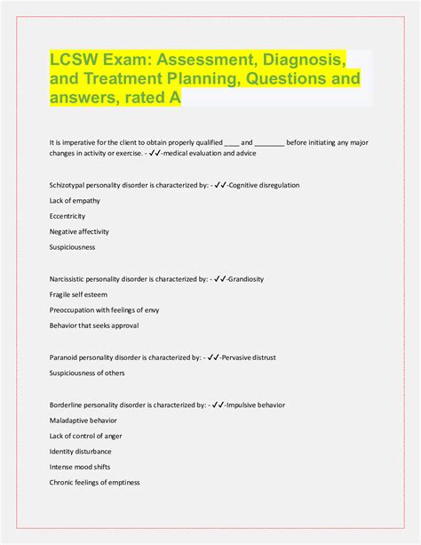 LCSW Exam: Assessment, Diagnosis, and Treatment Planning, Questions and answers, rated A ...