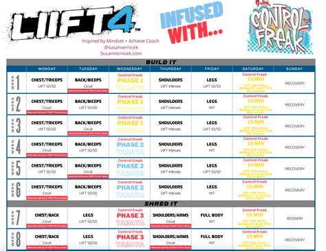 Image result for 9 Week Control Freak Workout Lengths