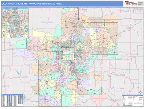 Oklahoma City, OK Metro Area Wall Map Color Cast Style by MarketMAPS