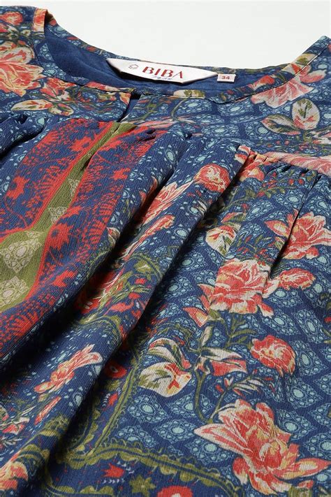 Blue & Navy Blue Printed Gathered Suit Set