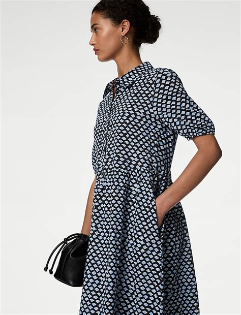 Buy Pure Cotton Printed Midi Shirt Dress at Marks & Spencer
