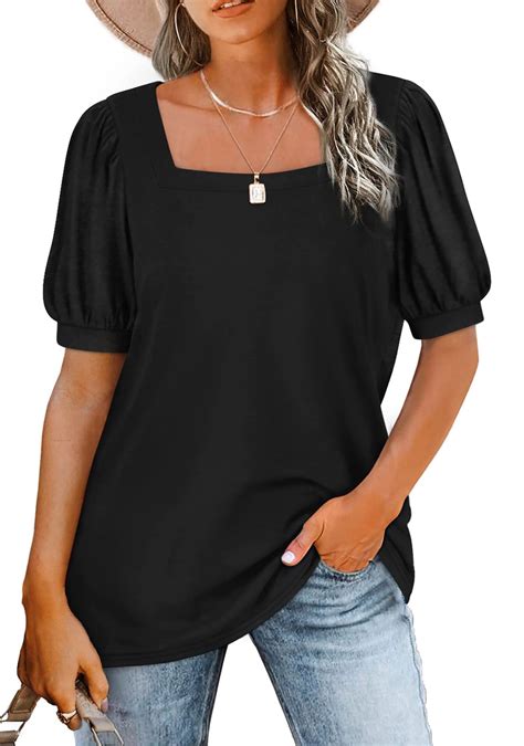 Fantaslook Trendy Square Neck T Shirts for Women with Puff Short Sleeve ...