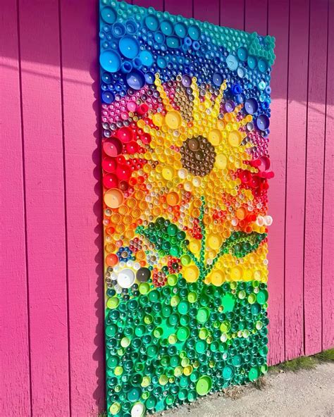 Lid project | Recycled art projects, Bottle top art, Plastic bottle art