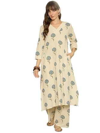 Buy INDO ERA Women's Cotton Blend Floral Printed A-Line Kurta & Palazzo ...