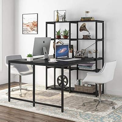 Tribesigns Dual Office Desk with Storage Shelves and Bookcase India | Ubuy