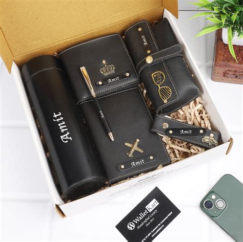 Personalized Leather Name Men's Wallet Pen Keychain Passport Cover And ...