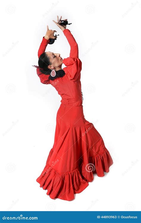 Young Spanish Woman Dancing Flamenco with Castanets in Her Hands Stock ...