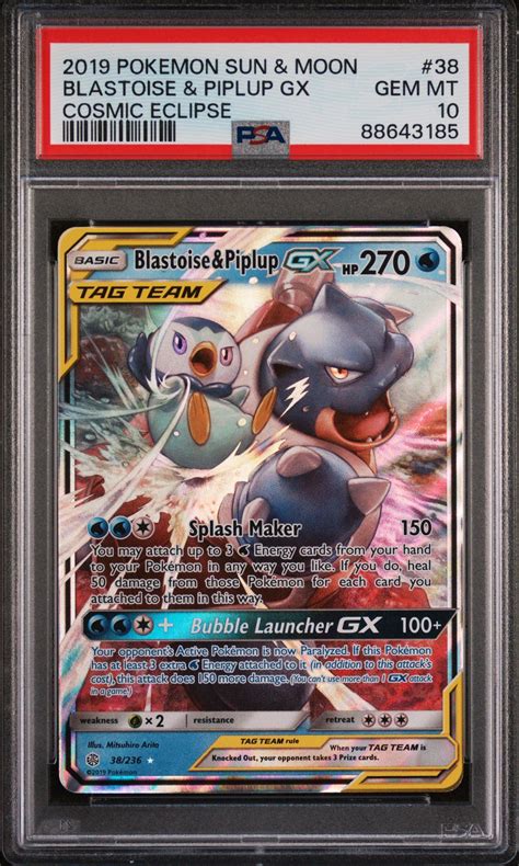 2019 Pokemon Sun & Moon Cosmic Eclipse 38 Blastoise & Piplup Gx PSA 10 ...