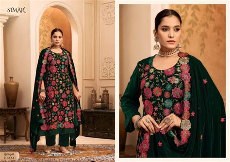 Glossy Simar Rangat Velvet Embroidery Work Designer Salwar Kameez